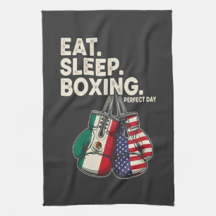 funny eat sleep repeat boxing tea towel