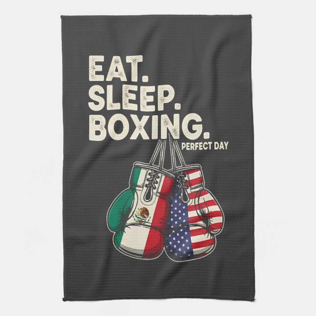 funny eat sleep repeat boxing tea towel (Vertical)