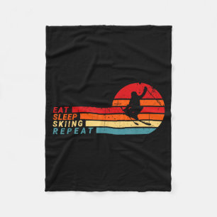 Funny eat sleep skiing repeat for the skiing playe fleece blanket