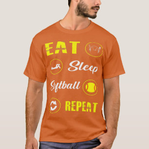 Funny Eat Sleep Softball Repeat Baseball Players R T-Shirt