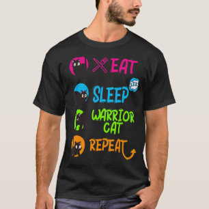 Funny Eat Sleep Warrior Cat Repeat Cool Cat Design T-Shirt