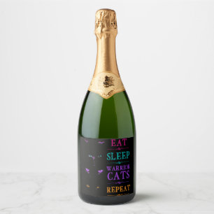 Funny Eat Sleep Warrior Cats Repeat Funny Cat Warr Sparkling Wine Label