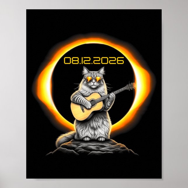 Funny Eclipse Cat Guitar 08 12 Poster (Front)