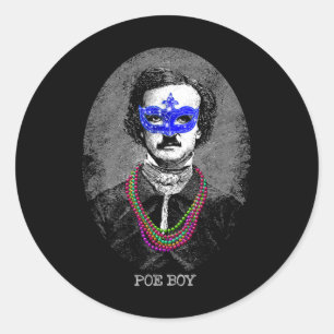 Funny Edgar Allan Poe Mardi Gras Mashup Classic Round Sticker