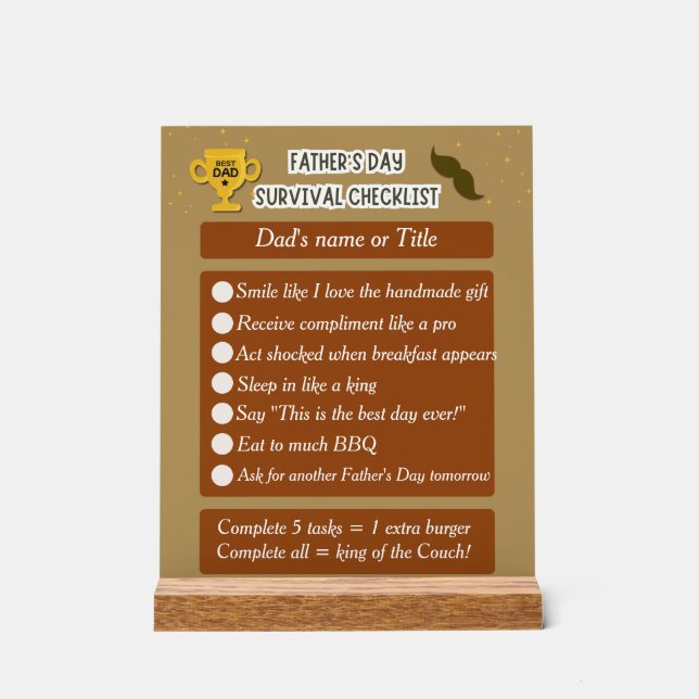 Funny & Editable gift for Father's Day Acrylic Sign (Front)