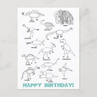 Funny Educational Dinosaur Kids Colouring Birthday Postcard