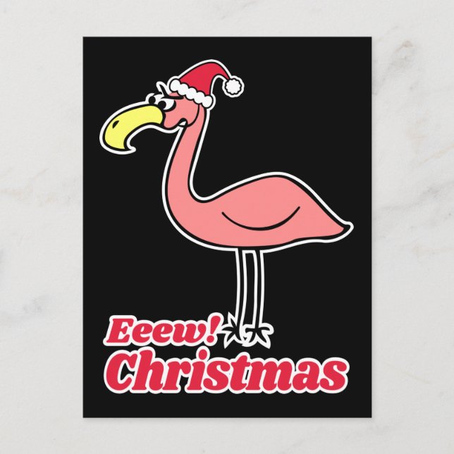 Funny Eeew Christmas Flamingo with Santa Claus Hat Postcard (Front)