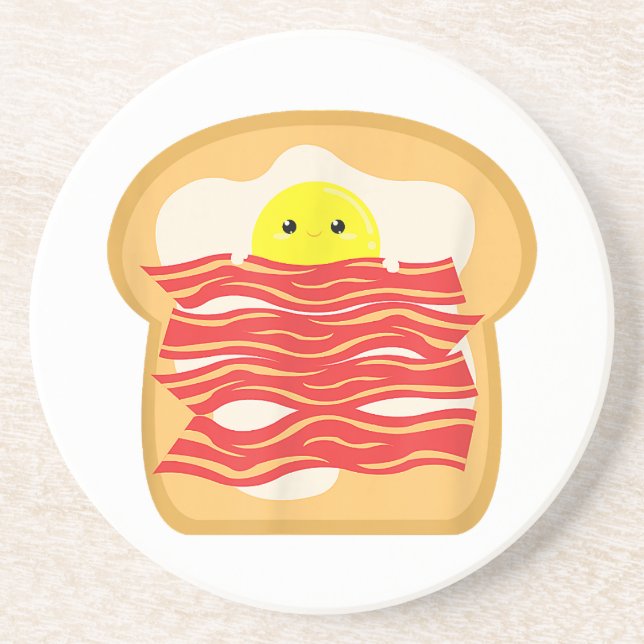 Funny Egg In A Bacon Toast Bed T-Shirt - Food Brea Coaster (Front)