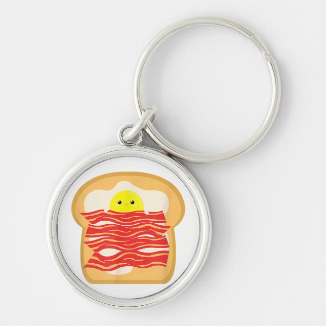 Funny Egg In A Bacon Toast Bed T-Shirt - Food Brea Key Ring (Front)