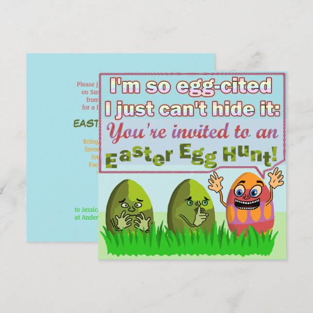 Funny Eggcited Easter Egg Hunt Kids Party Invitation (Front/Back)