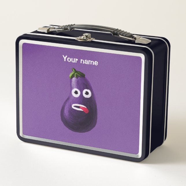 Funny Eggplant Cartoon Character Cute Vegetable Metal Lunch Box (Front)