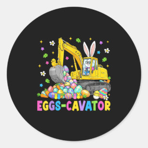 Funny eggs cavator easter bunny excavator boys kid classic round sticker