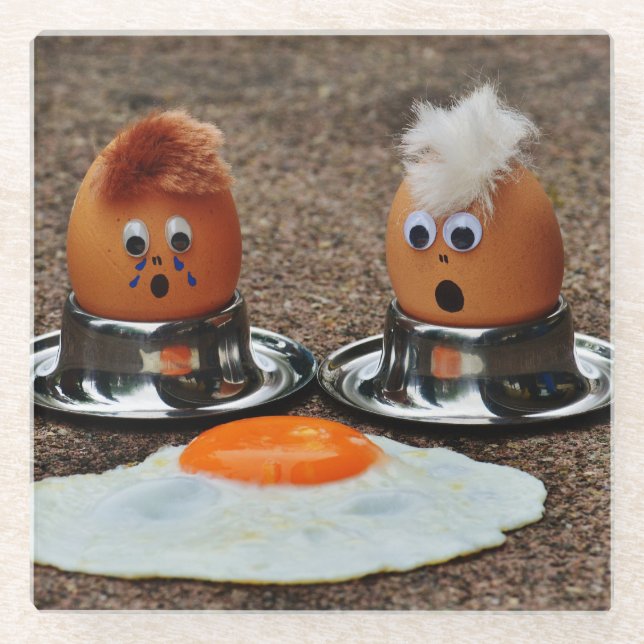 Funny eggs glass coaster (Front)