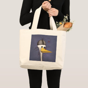 Funny Egret Cartoon Large Tote Bag