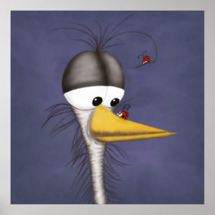 Funny Egret Cartoon Poster
