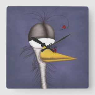 Funny Egret Cartoon Square Wall Clock