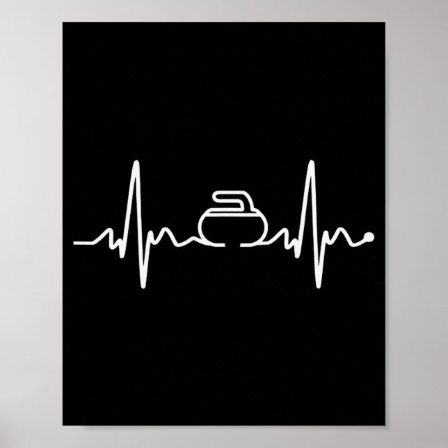 Funny Ekg Heartbeat Love Curling White Curling Fan Poster (Front)