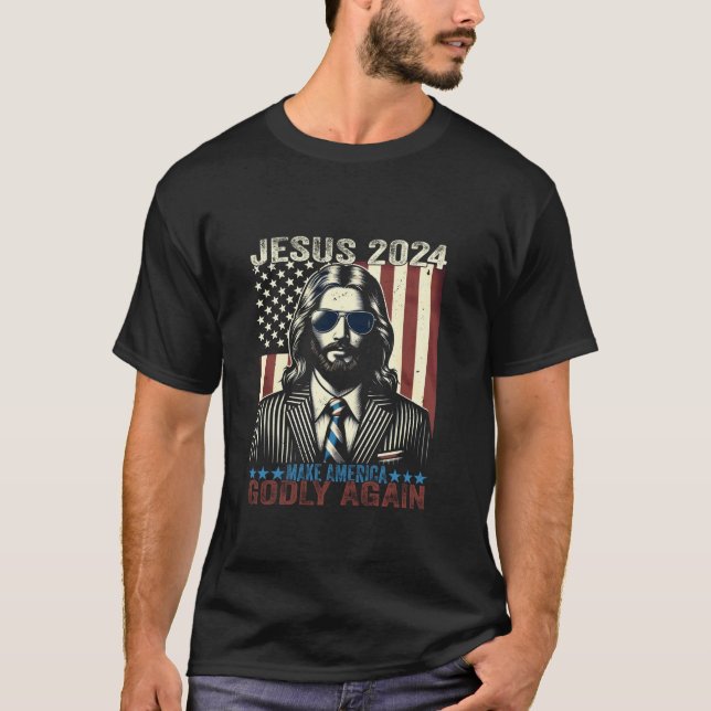 Funny Election Jesus 2024 Make America Godly Again T-Shirt (Front)