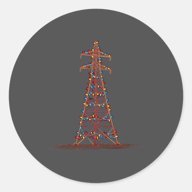 Funny Electric Pylon Christmas Graphics Lights Lov Classic Round Sticker (Front)