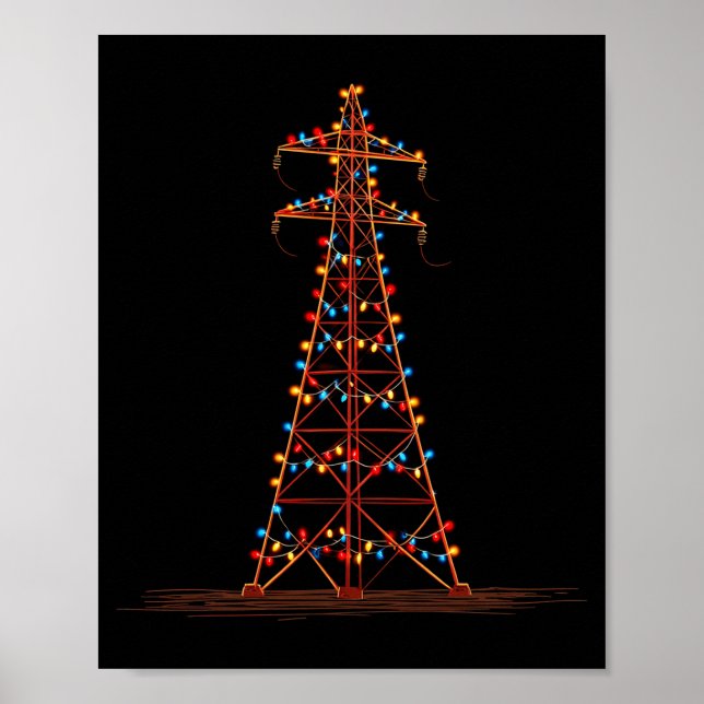 Funny Electric Pylon Christmas Graphics Lights Lov Poster (Front)