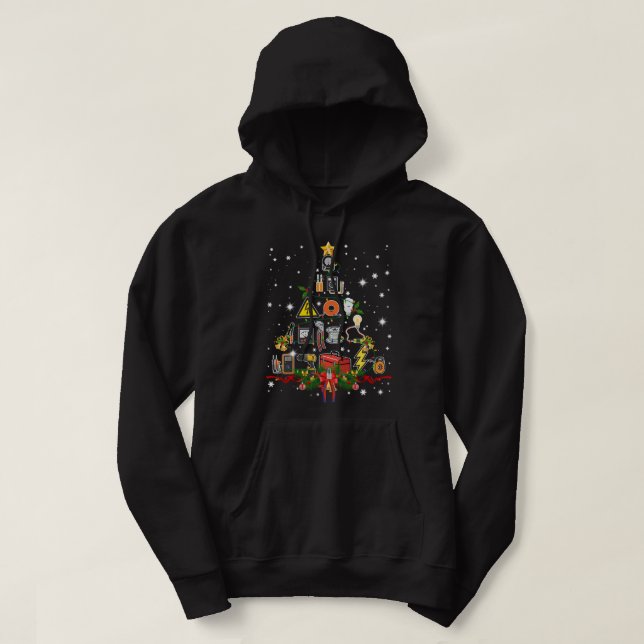 Funny Electrician Christmas Tree Matching Family G Hoodie (Design Front)