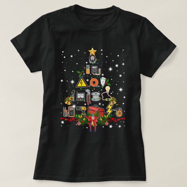 Funny Electrician Christmas Tree Matching Family G T-Shirt (Design Front)