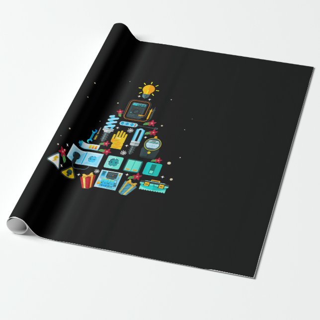 Funny Electrician Christmas Tree Wrapping Paper (Unrolled)