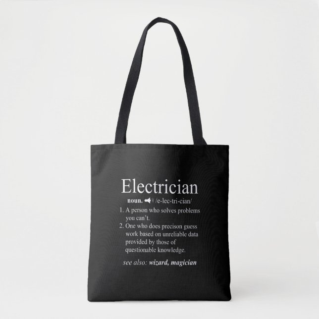 Funny Electrician Definition Electrical Engineer Tote Bag (Front)