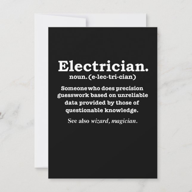 Funny Electrician Definition Gift Graduation Card (Front)