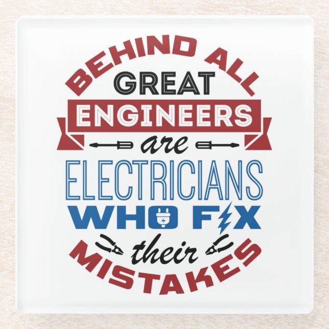 Funny Electrician Fix Mistakes Sarcastic Saying Glass Coaster (Front)
