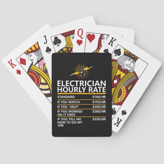 Funny Electrician Hourly Rate Table Humor Gift Playing Cards (Back)