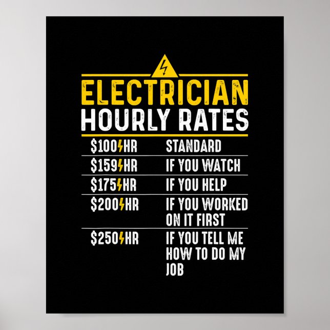 Funny Electrician Hourly Rates Lineman Gift for Poster (Front)