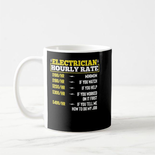 Funny Electrician Men Electrician Hourly Rate Elec Coffee Mug (Left)