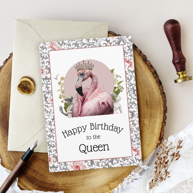 Funny Elegant Birthday Queen Pink Flamingo Card (Creator Uploaded)