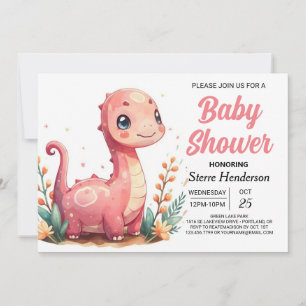 Funny Elegant Custom Dinosaur Girl Baby Shower Invitation