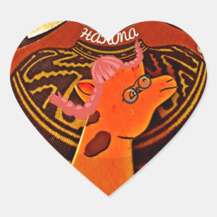 Funny Elegant Giraffe Accessorised African Style Heart Sticker