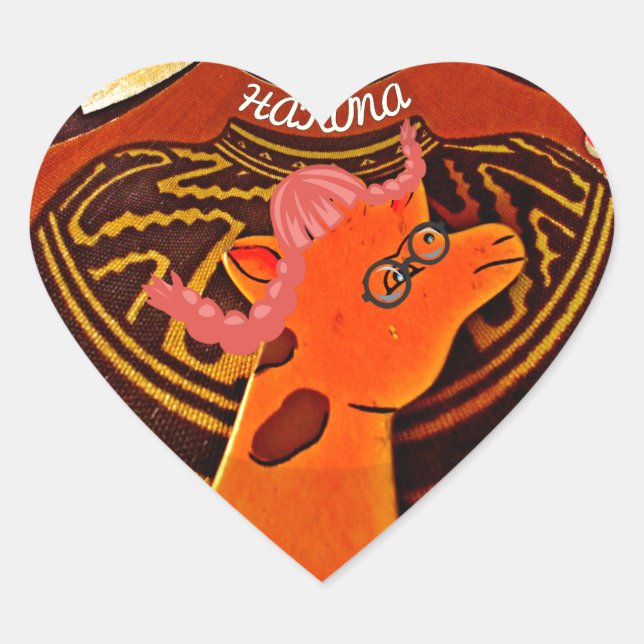 Funny Elegant Giraffe Accessorised African Style Heart Sticker (Front)
