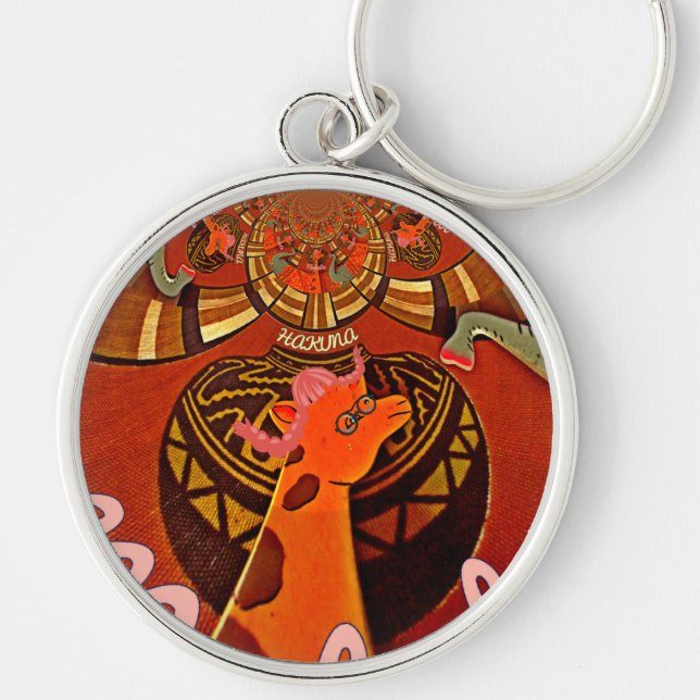 Funny Elegant Giraffe Accessorised African Style Key Ring (Front)