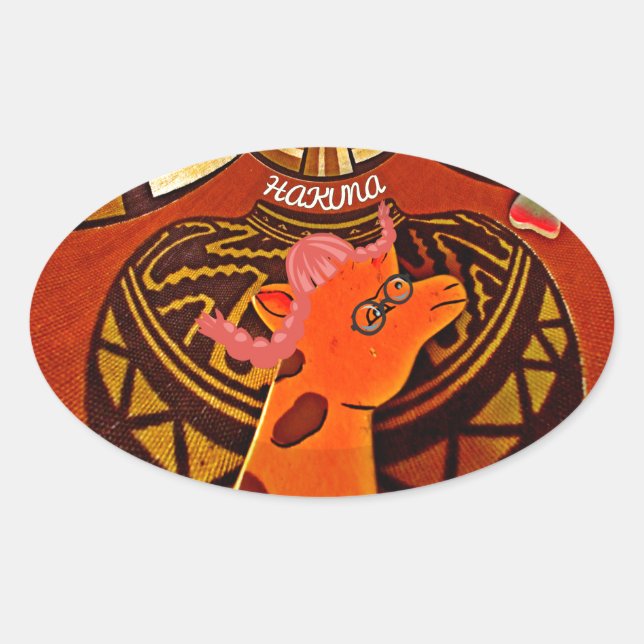 Funny Elegant Giraffe Accessorised African Style Oval Sticker (Front)