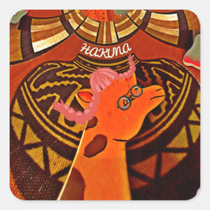 Funny Elegant Giraffe Accessorised African Style Square Sticker