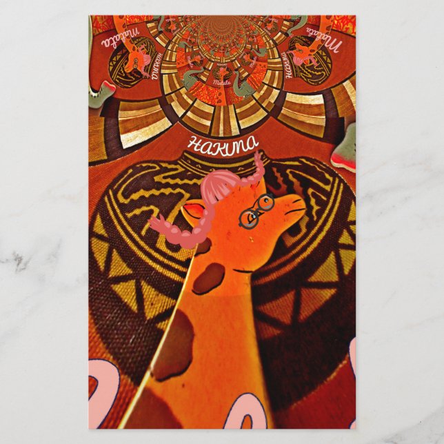 Funny Elegant Giraffe Accessorised African Style Stationery (Front)