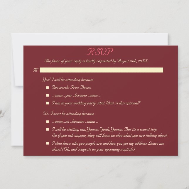 Funny Elegant Personalised Wedding RSVP Invitation (Front)