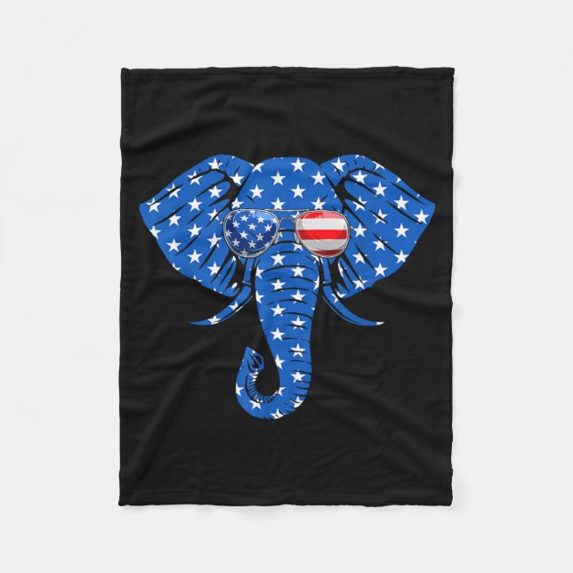 Funny Elephant American Flag Independence Day 4th Fleece Blanket (Front)