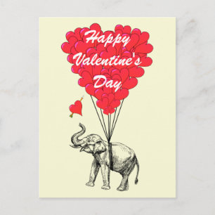 Funny elephant and love heart Valentines Holiday Postcard