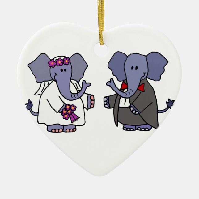 Funny Elephant Bride and Groom Wedding Design Ceramic Tree Decoration (Front)