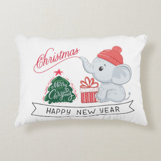 Funny elephant Christmas and New Year's greetings Decorative Cushion