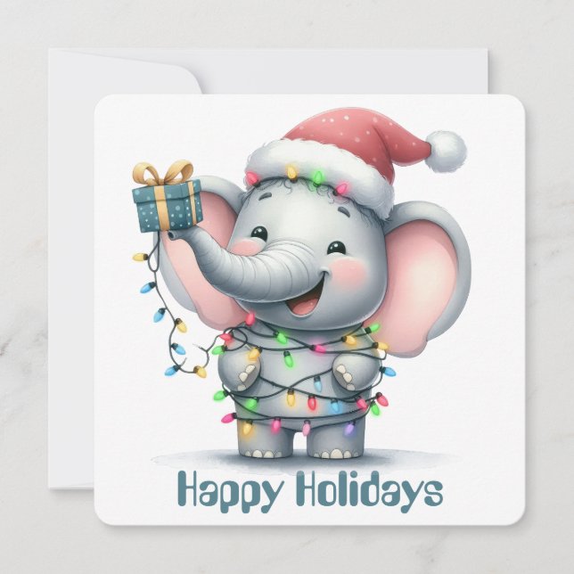 Funny Elephant Holiday Greeting Card (Front)