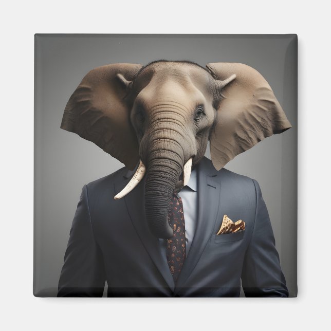 Funny elephant in suit magnet (Front)