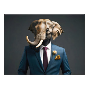 Funny elephant in suit photo print
