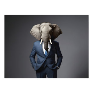 Funny elephant in suit photo print